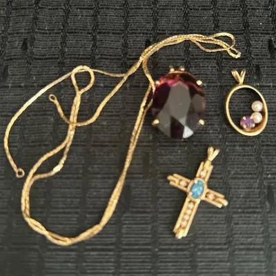 14K Gold Chain, Cross Pendant, Amethyst Pendant & More