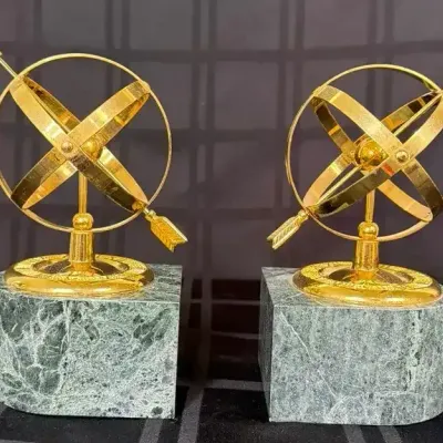 Vintage Globe Armillary Sun Dial Book Ends 