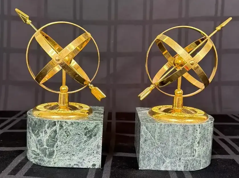 Vintage Globe Armillary Sun Dial Book Ends 
