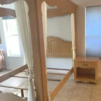 Ethan Allen Canopy Queen Sized Bed and Nightstand