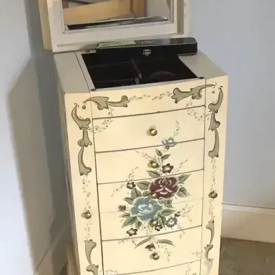 Painted Jewelry Cabinet with Jewelry