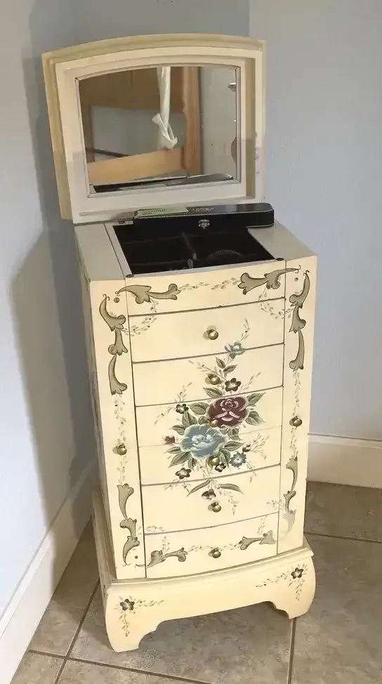 Painted Jewelry Cabinet with Jewelry