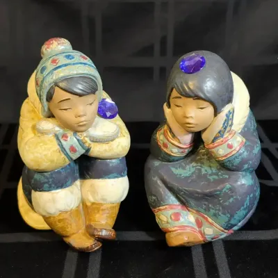 Lladro "Pensive Eskimos" Porcelain Figurines