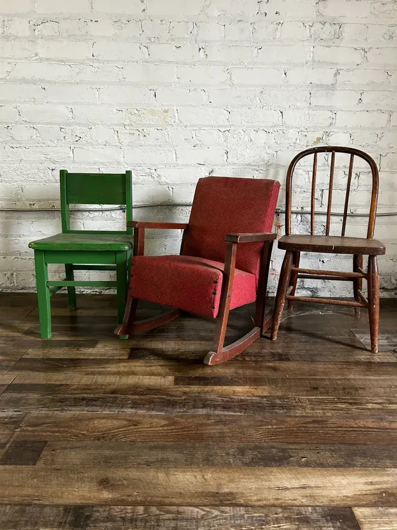 3 Children's Vintage Chairs w/ Upholstered Rocker
