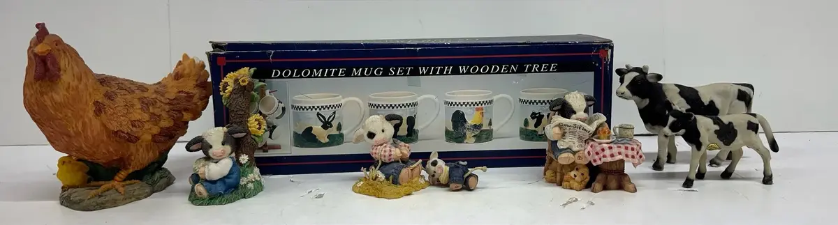 Farm Friends Figurines W/ Dolomite Mug Set