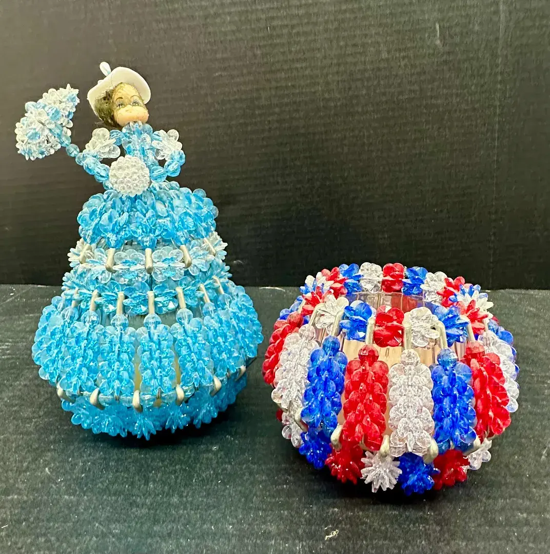 Nostalgic 1960s Plastic Bead and Safety Pin Candle Holders