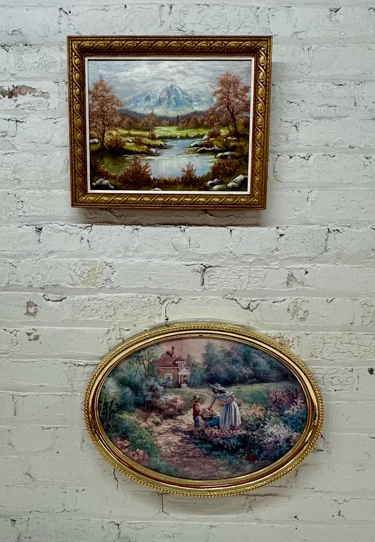 Landscape Oil Painting And Cottage scene Photo, Signed By C. Conley