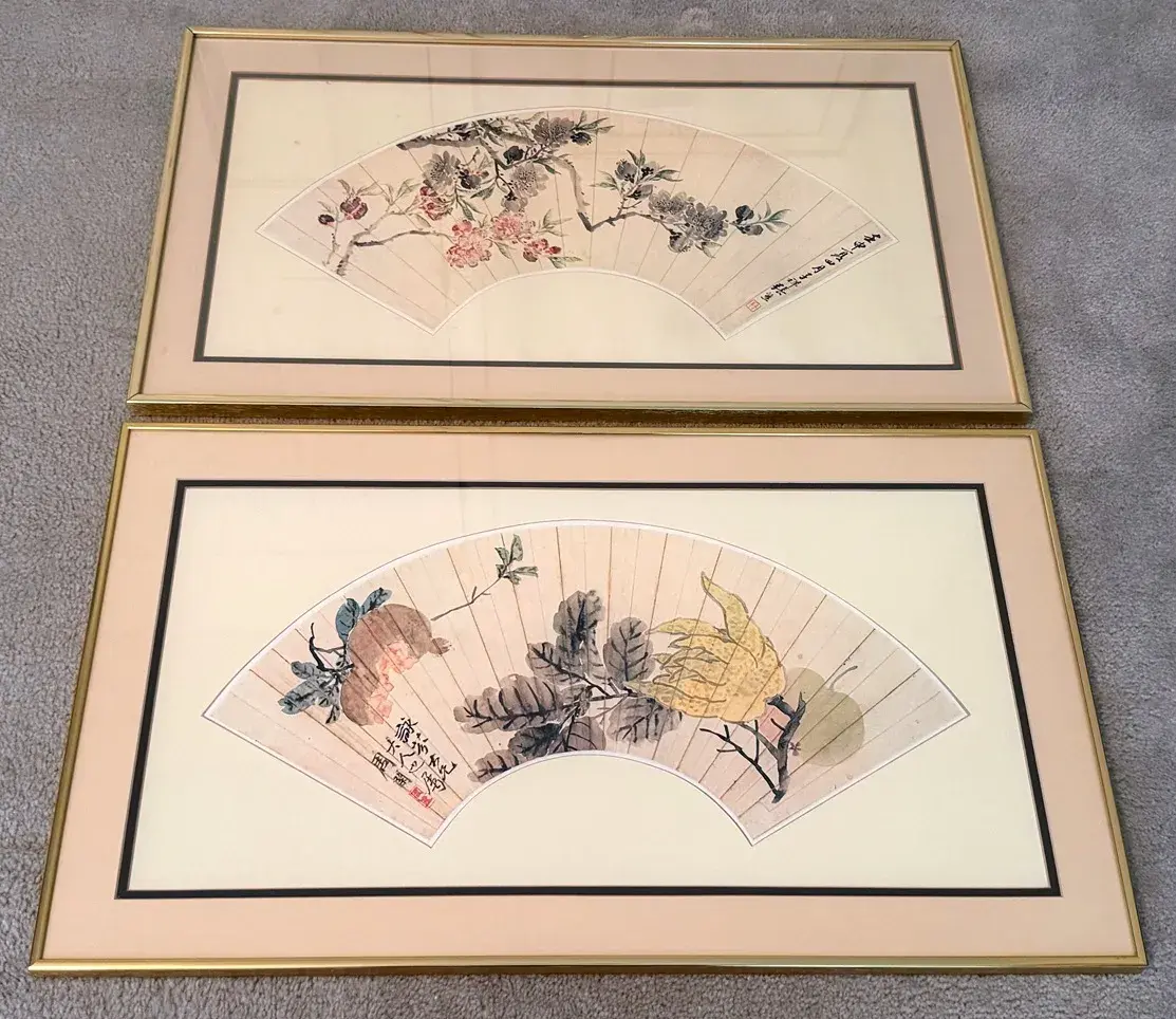 Traditional Chinese Fan Art Prints Framed Pair (2 Of 2)