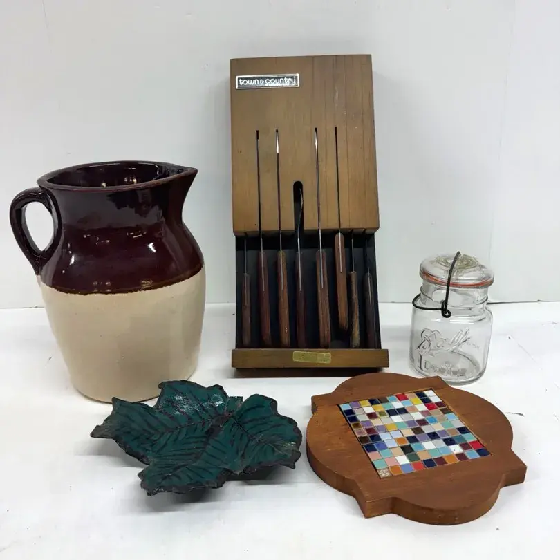 Vintage Kitchen Tools And Accessories With Roseville Pottery And Town And Country