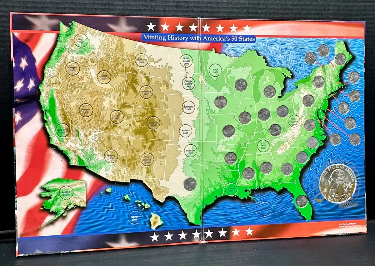 US 50 State Commemorative Quarter Map W/ Cheeios penny and Others