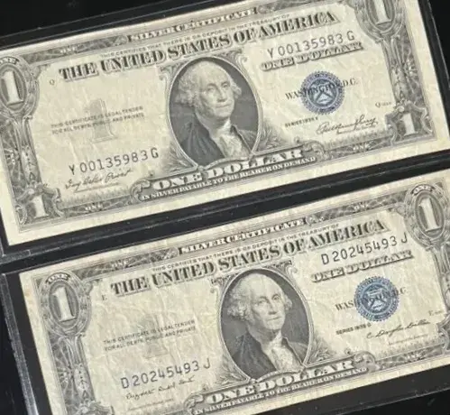 Series 1935 Blue Seal $1 Silver Certificates (2) without “In God We Trust”