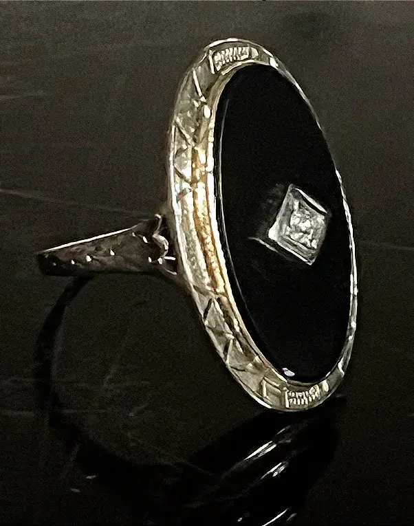 10K Two Tone Black Onyx Diamond Ring