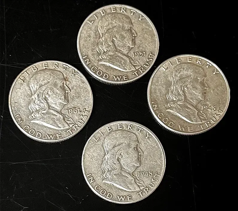 Benjamin Franklin Silver Half Dollars (4)