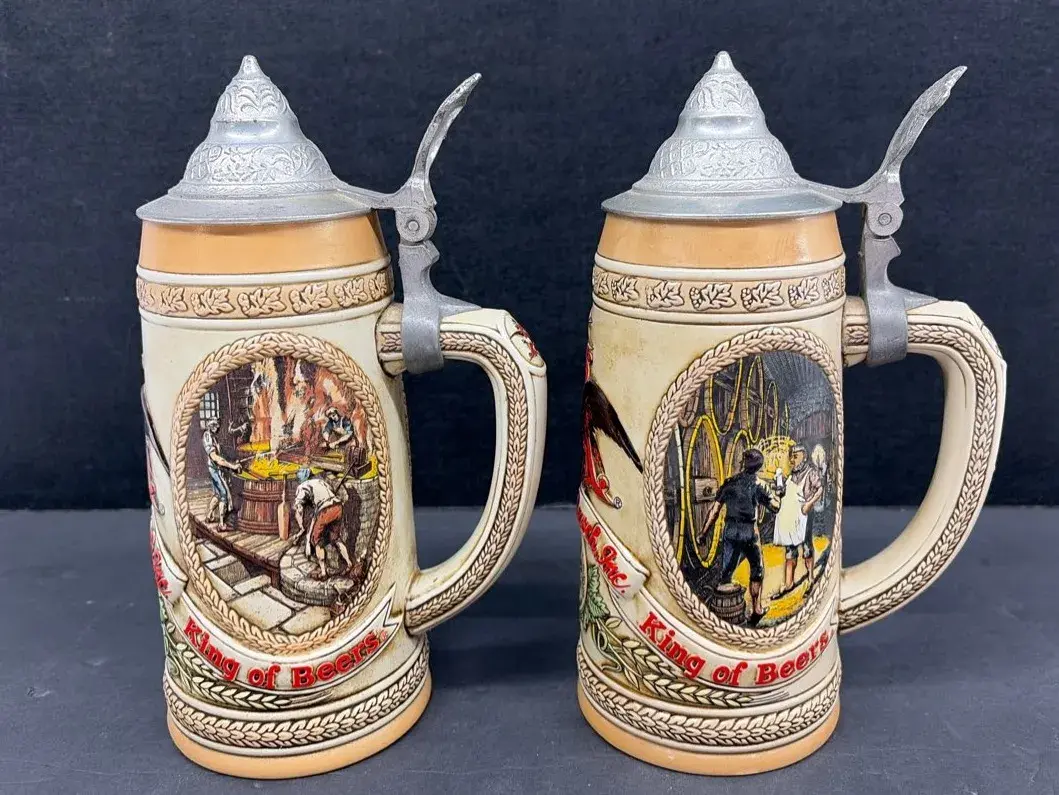 Pair Of Vintage Budweiser Steins