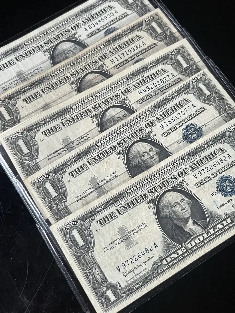 Series 1957 Blue Seal $1 Silver Certificates (5)