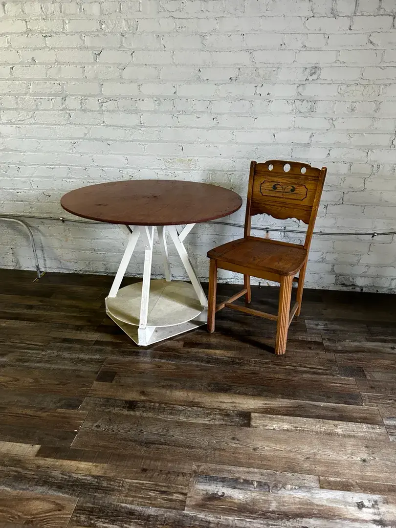 Drapery Table w/ Vintage Oak Side Chair