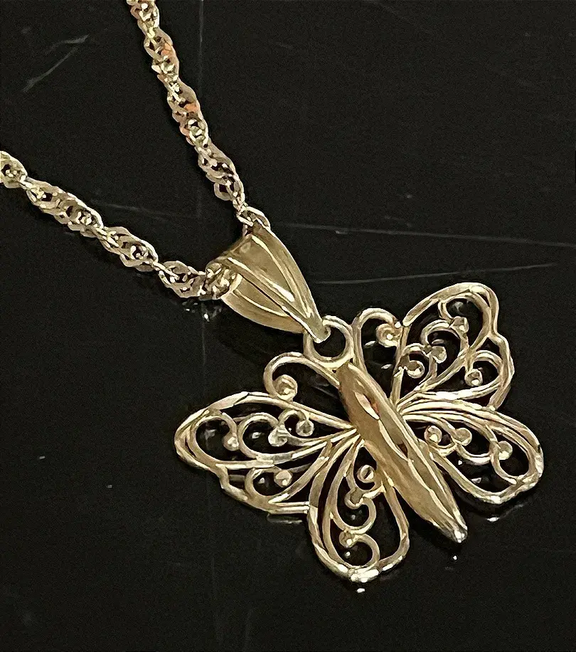 14K Yellow Gold Chain with 14K Yellow Gold Butterfly Pendant 