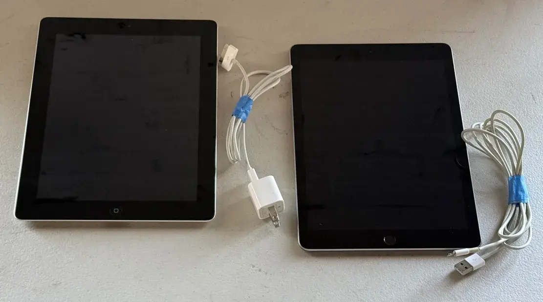 Pair (2) Used Apple iPads, 64GB iPad 2 (Model A1395) and 6th Gen (Model A1893)