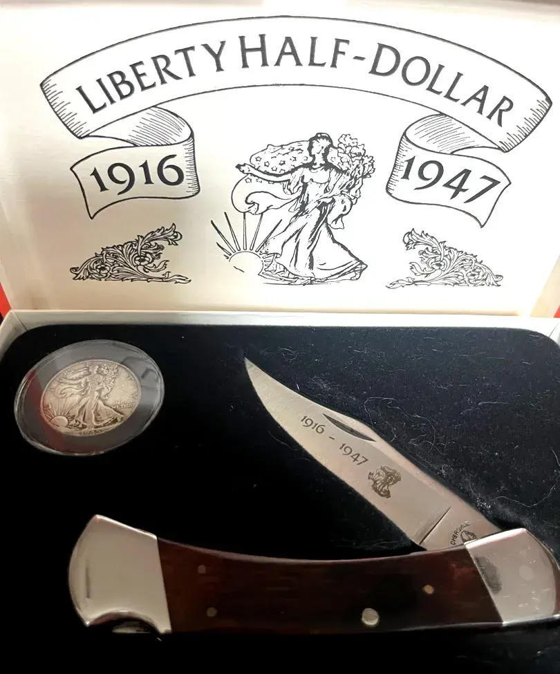 1916 1947 Set with 1945 Walking Liberty Silver Half Dollar and Cherokee #1487 Knife 