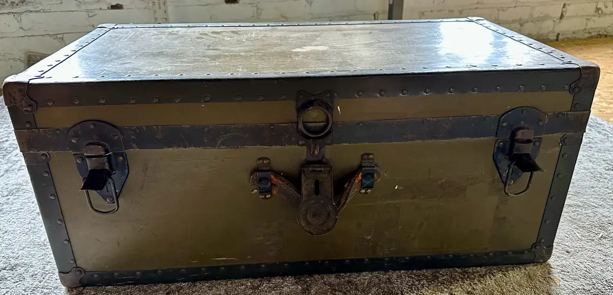 Studded Green Painted Foot Locker/Chest 