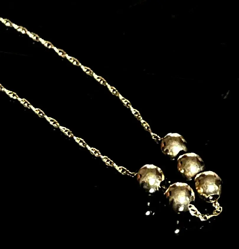 14K Yellow Gold 5 Gold Ball Necklace 