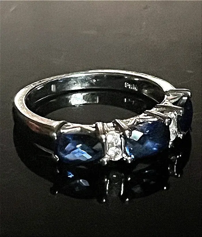 Sterling Silver .925 3 Blue Stone 4 CZ Ring
