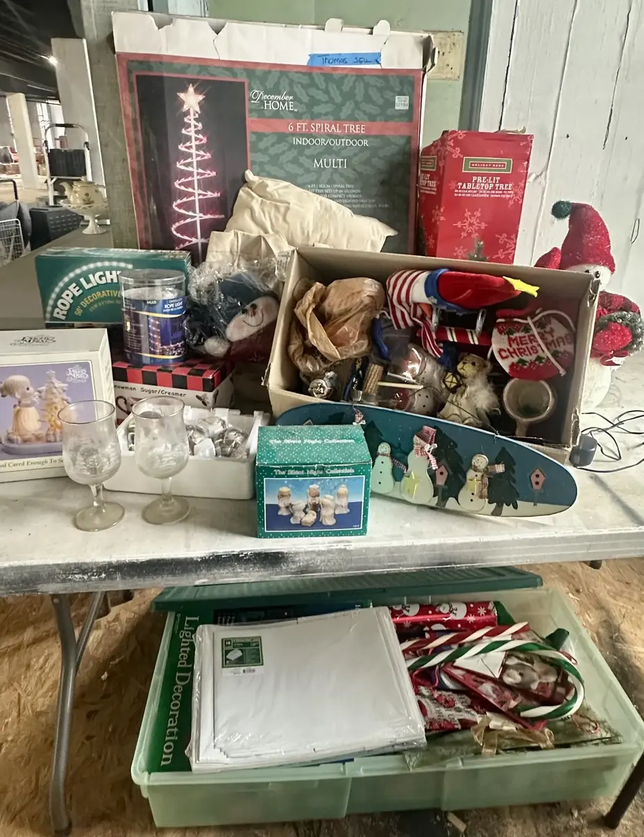 Christmas Decorations - Vintage and Newer w/ Rope Lights, Spiral Tree, Precious Moments & More