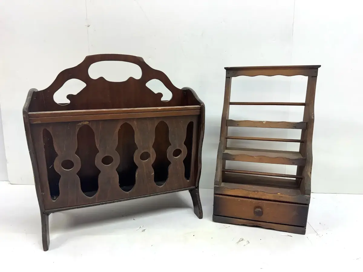 Winter Wooden Magazine Holder And Vintage Wooden Spice Rack W/ Drawer