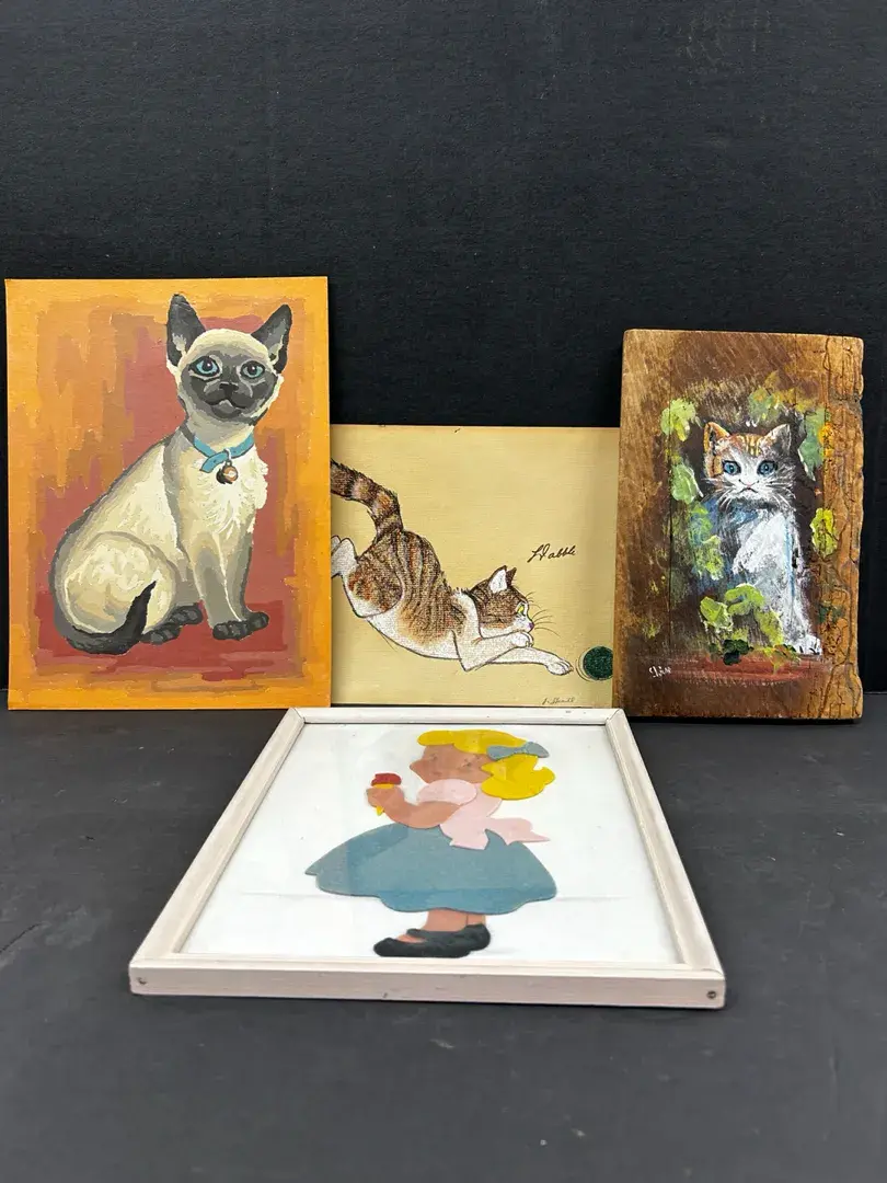 Original Paintings of Cats (1 Paint-by-numbers) and Felted Wool Picture