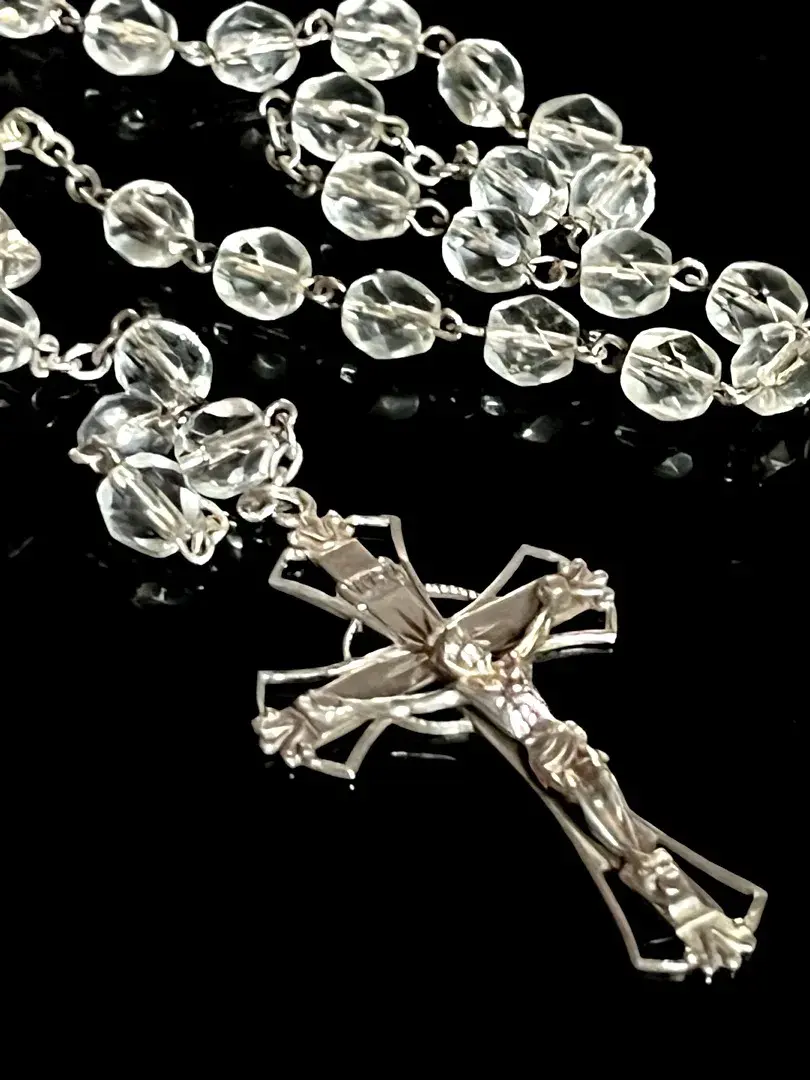 Clear Bead Sterling Silver Rosary 