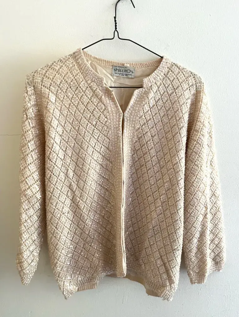 60s Sequin Beaded Wool Cardigan Made in Hong Kong