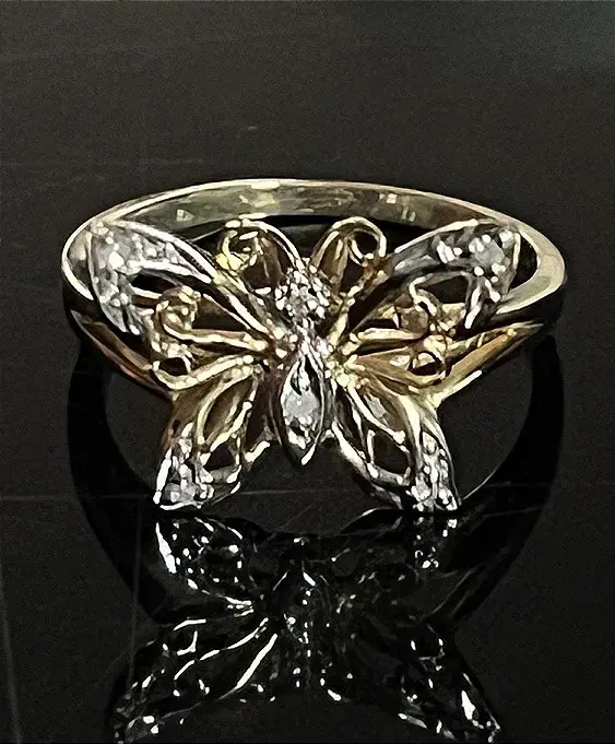 10K Yellow Gold 6 Diamond Butterfly Ring
