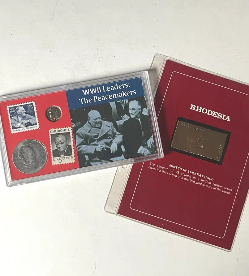 WWII Leaders Coin and Stamp Set with Rhodesia 23K Gold Stamp