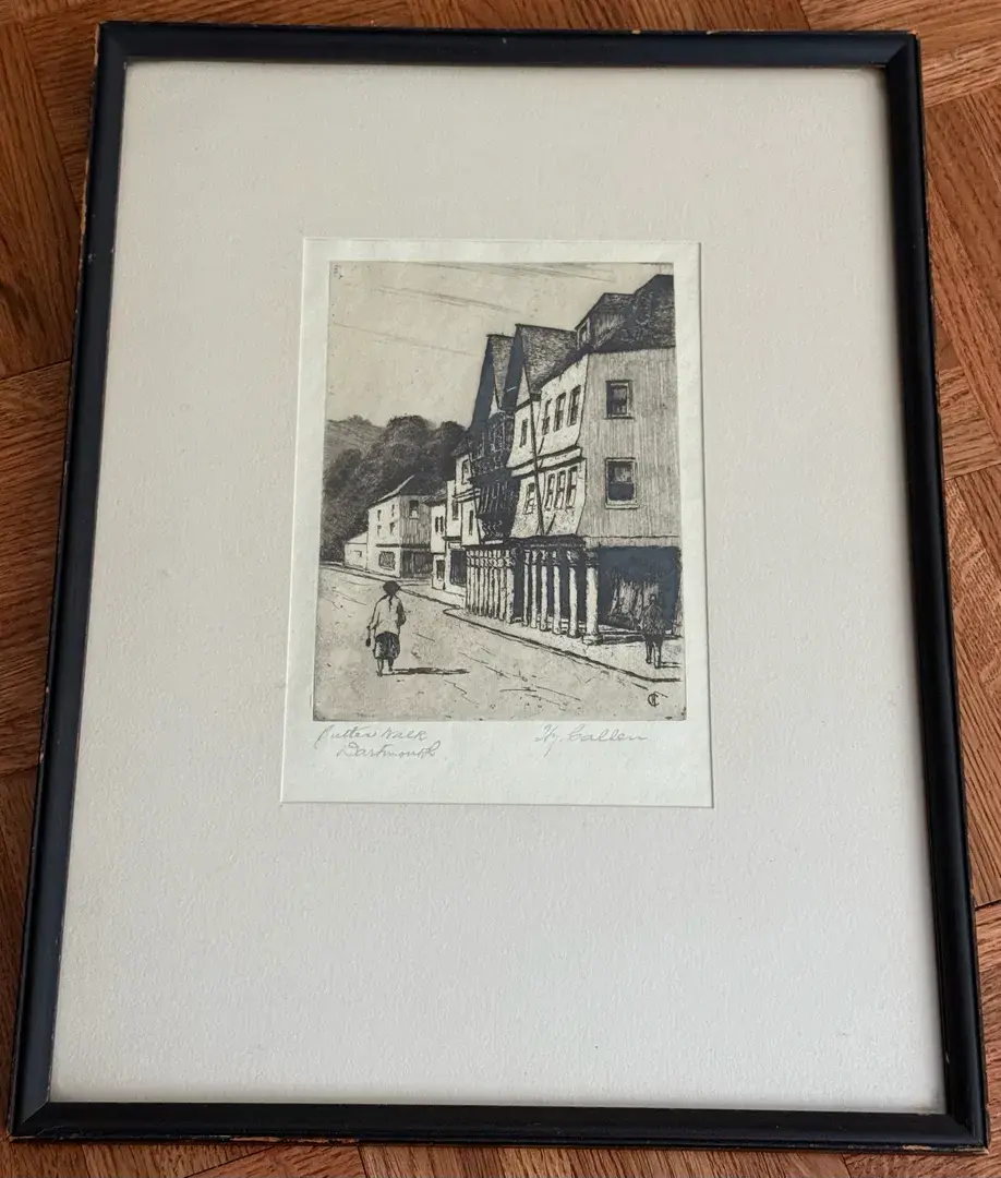 Architectural Etching ‘Butterwalk, Dartmouth’ By Artist Callen, Vintage