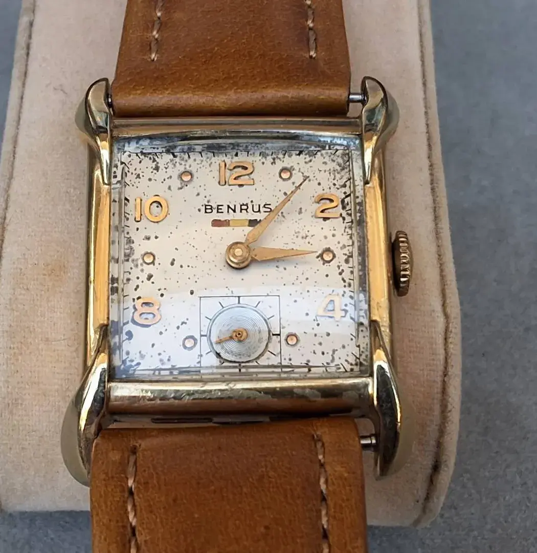 Vintage BENRUS 10K Gold Filled Rectangular Wristwatch 