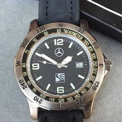 Mercedes-Benz Logo Compass-Style Date Wristwatch 