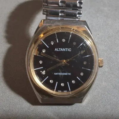 Vintage ATLANTIC Antimagnetic Black Dial Wristwatch 