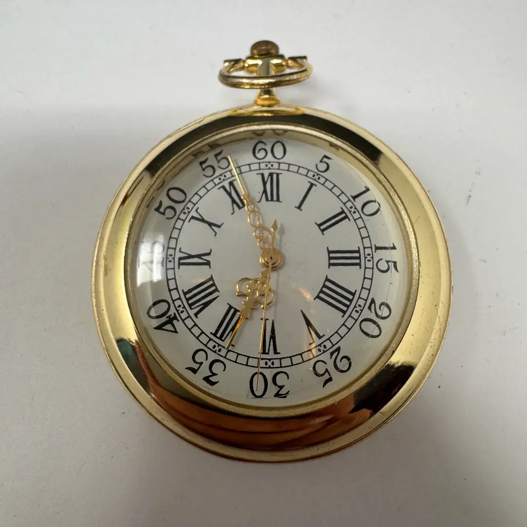 Decorative Gold-Tone Men’s Pocket Watch with Classical Art Case