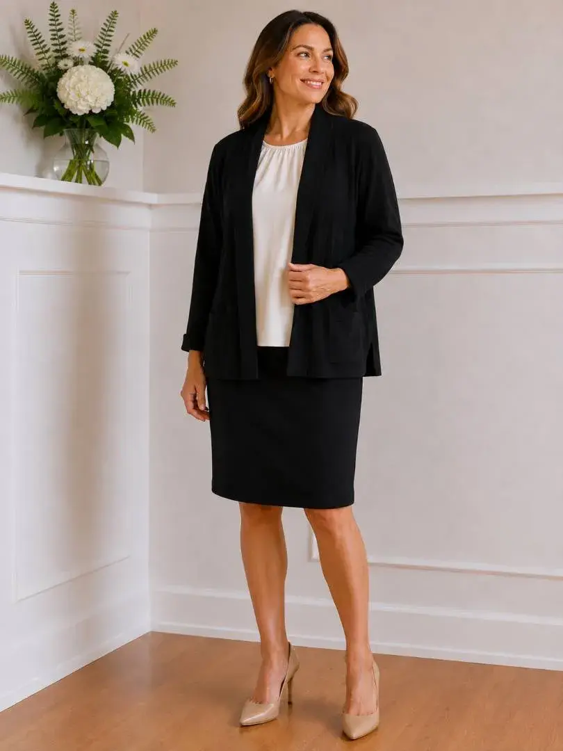 St. John Collection by Marie Gray Black Knit Cardigan & Skirt Set