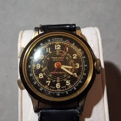 Vintage TARA Sport Jeweled Swiss Telemetre Wristwatch 