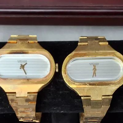 Pair of Vintage Cortland Seventeen Gold-Tone Wristwatches 