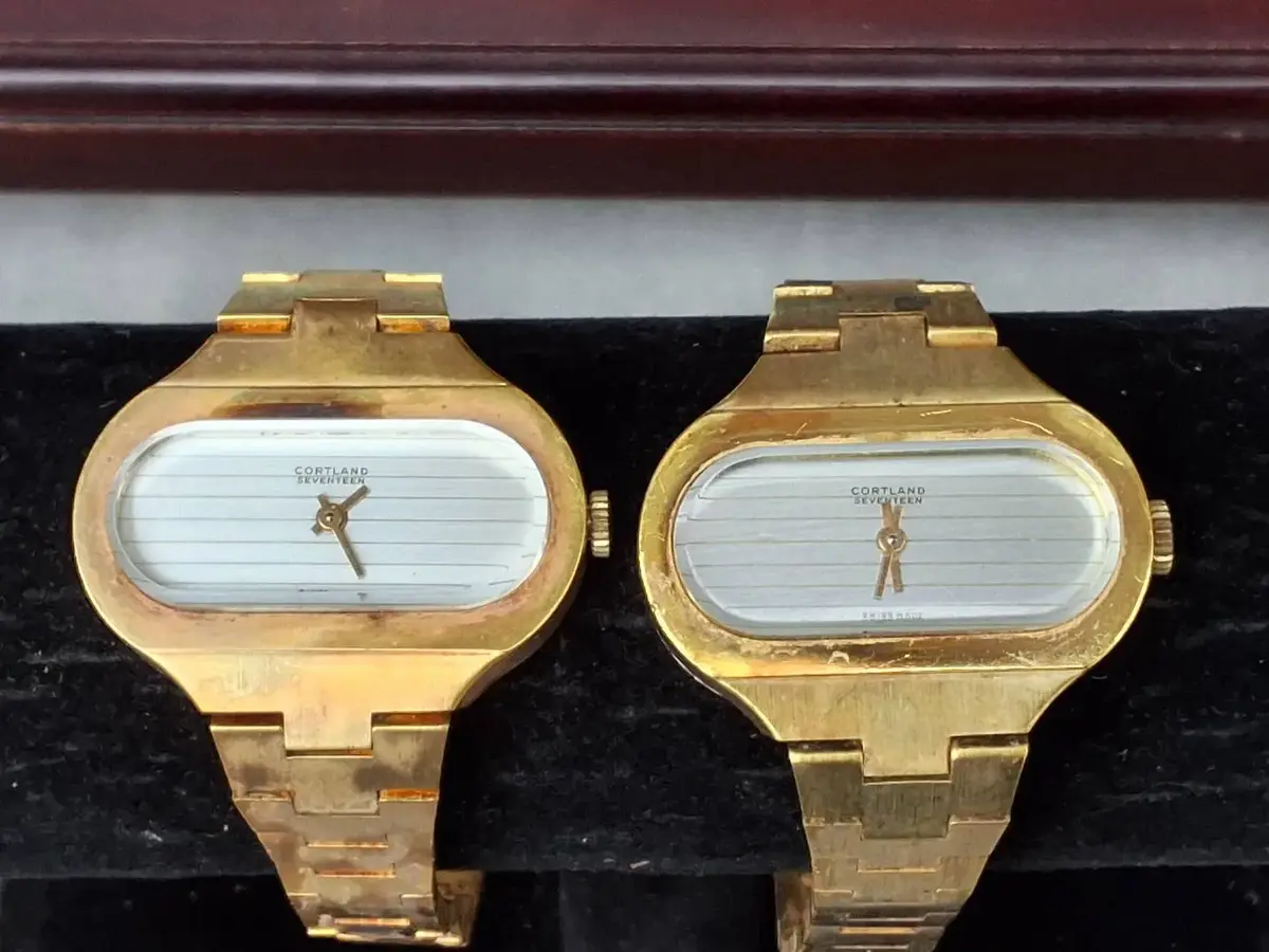 Pair of Vintage Cortland Seventeen Gold-Tone Wristwatches 