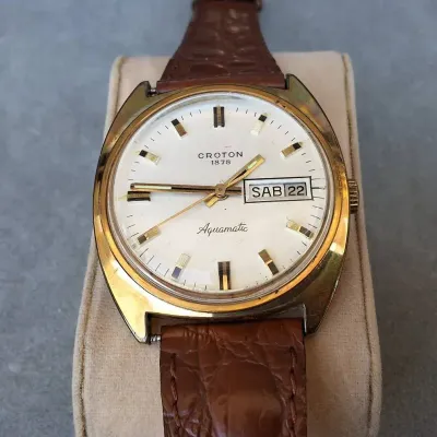 Vintage CROTON 1878 Aquamatic Automatic Day-Date Wristwatch 