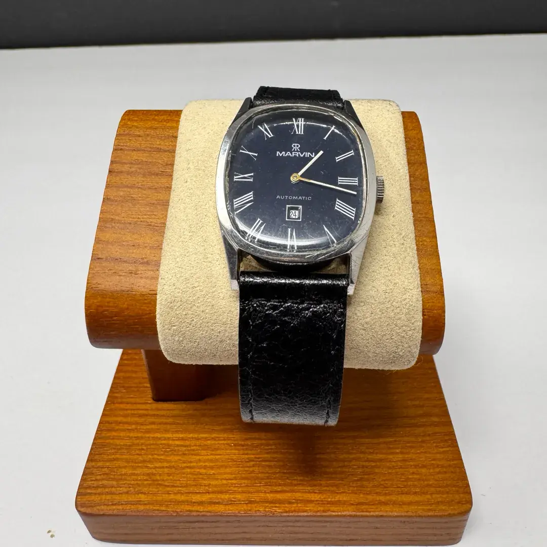Vintage Marvin Automatic Swiss Made Men’s Watch Blue Roman Numeral Dial