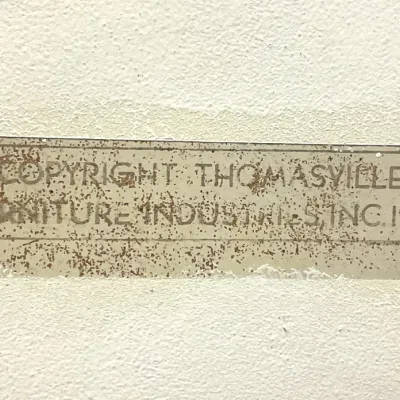 Sale Photo Thumbnail #89: Thomasville Furniture Industries maker's mark stamp, dated 1972.