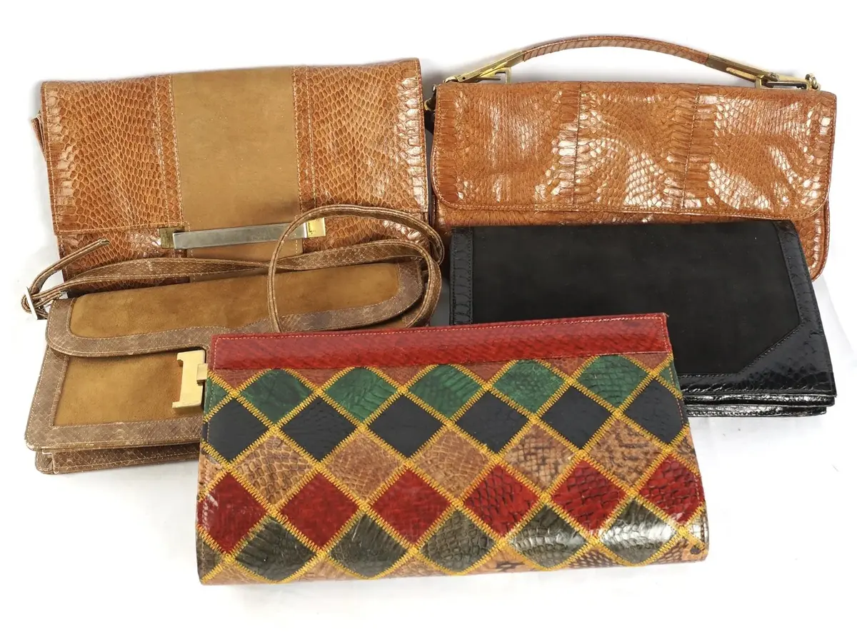 5 Genuine Snakeskin And Leather Bags, Clutches And Shoulder Bags