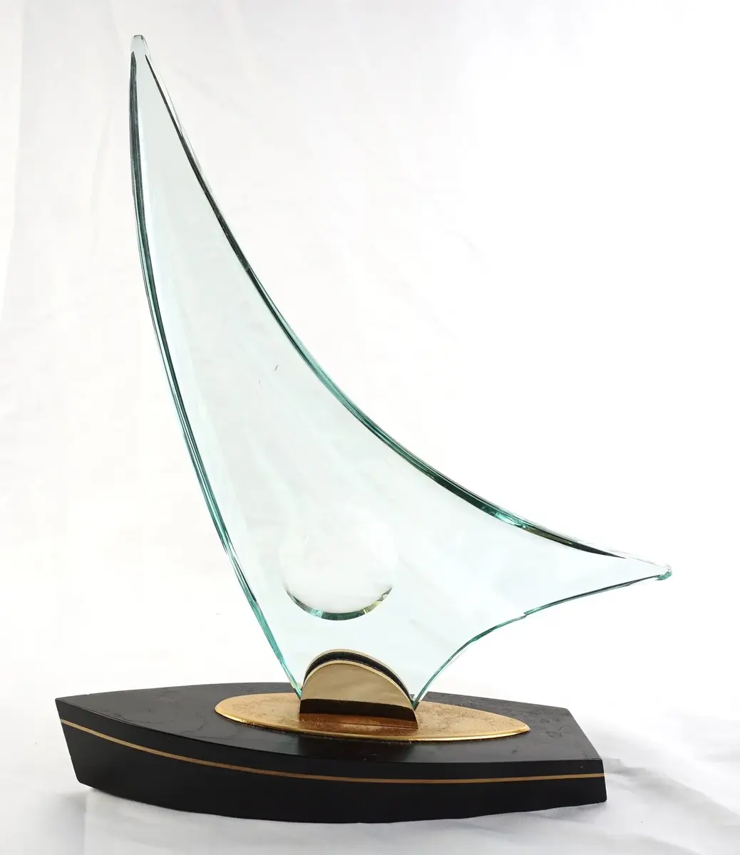Bijan "Clear Vision" Glass Sailboat Sculpture, Signed 1987 Limited Edition 15/100
