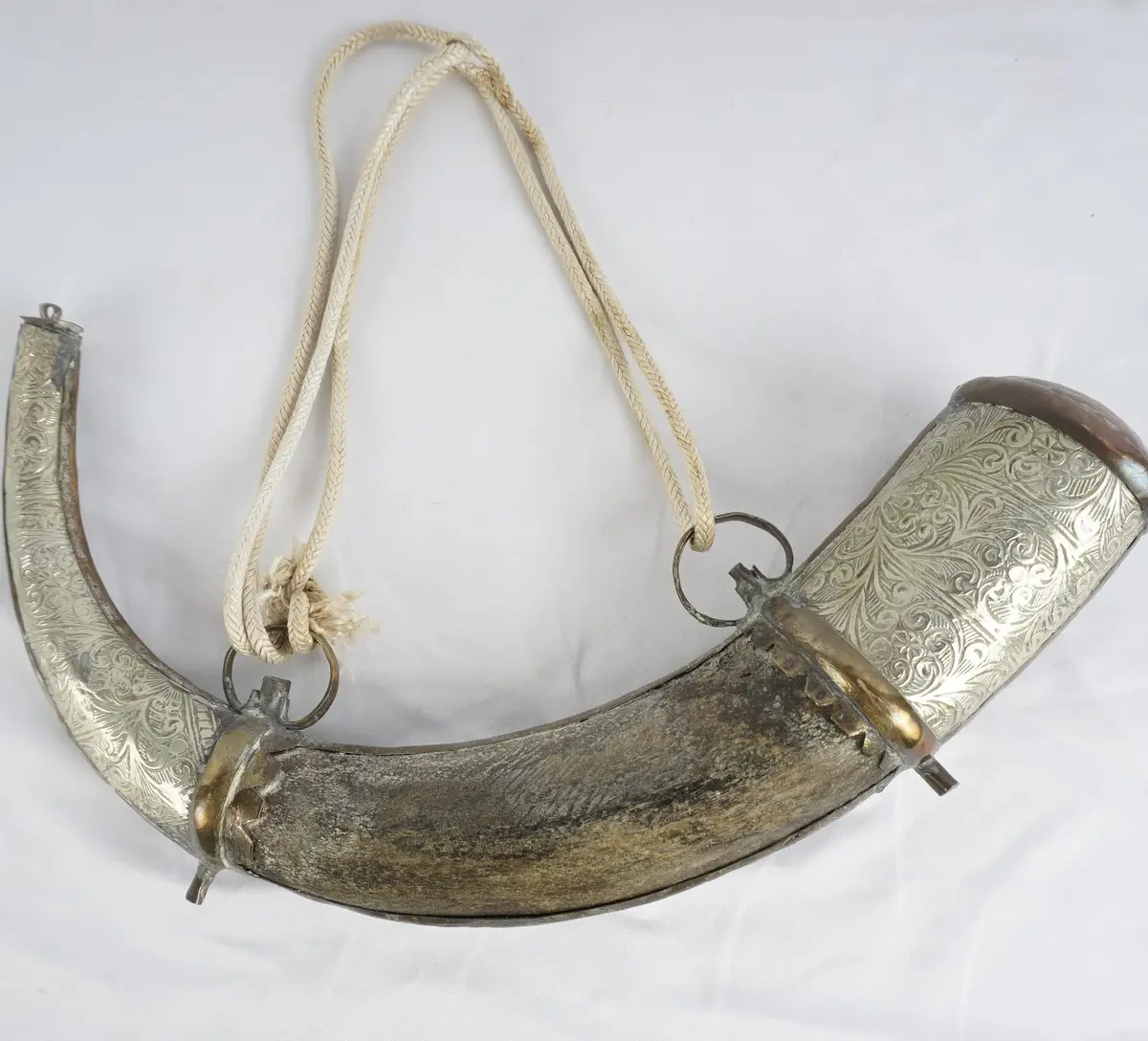 19th Century North African Moroccan Brass Mounted Powder Horn #9300