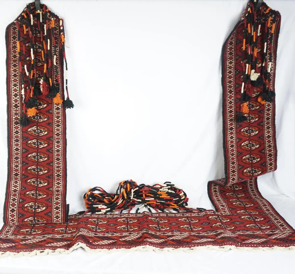 Hand-Knotted Tribal Wool Tent Trapping (Jalar) Wall Hanging, Braided Top Tassels, 60 x 93 In.