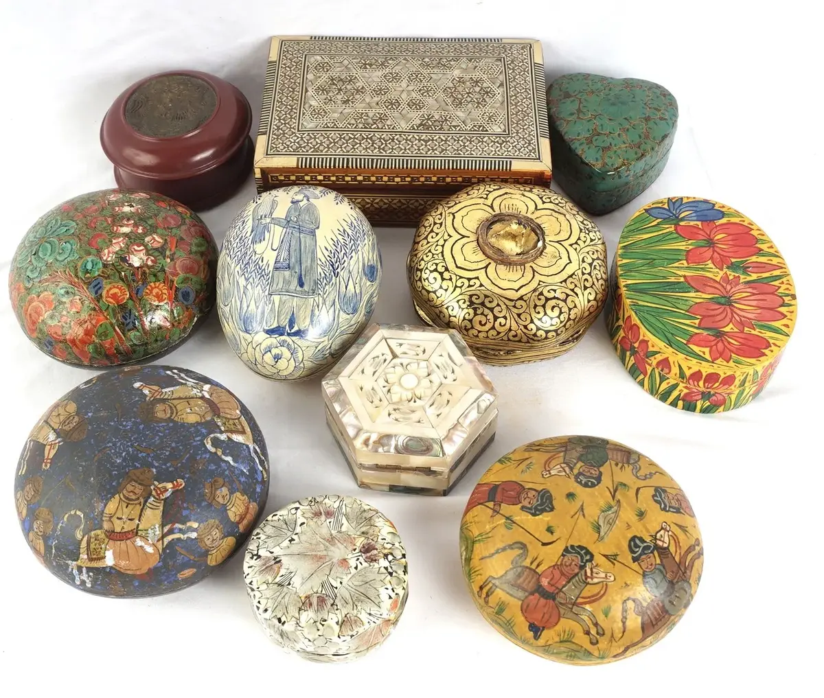 11 Vintage Global Wooden And Papier-Mache Trinket Boxes